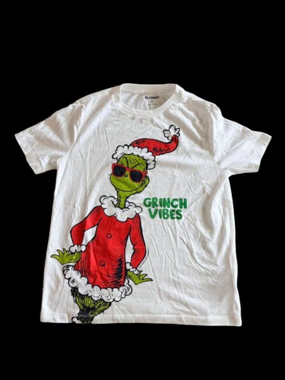 Old Navy “Grinch Vibes” Graphic Tee – Boys M(8)  Medium White Christmas Shirt